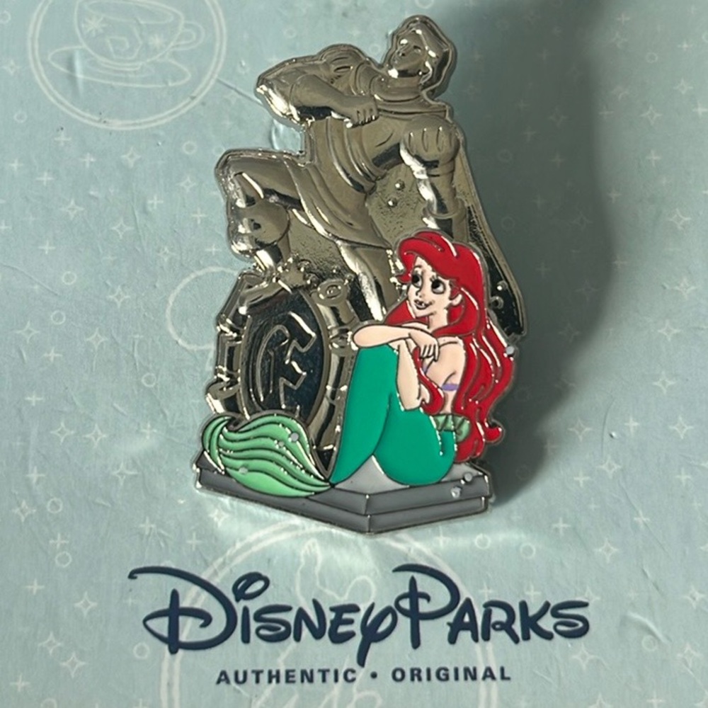 Disney Parks Ariel The Little Mermaid with Prince Eric Statue Silver Tone Pin